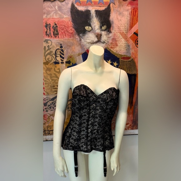 Vintage RARE 1950s lady Marlene 38C Black Lace Corset Top